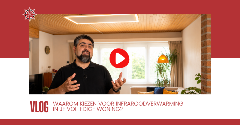 Wit infraroodpaneel met geïntegreerde ledverlichting aan het plafond in de woonkamer.